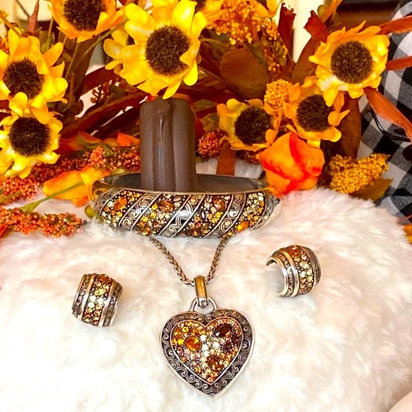 Brighton CRYSTAL VOYAGE Amber Gold Crystal Heart Necklace Bracelet Earrings RARE - Picture 16 of 16